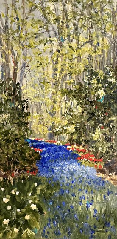 ”Walking Thru Keukenhof Gardens,” acrylic by Dale Sheldon.